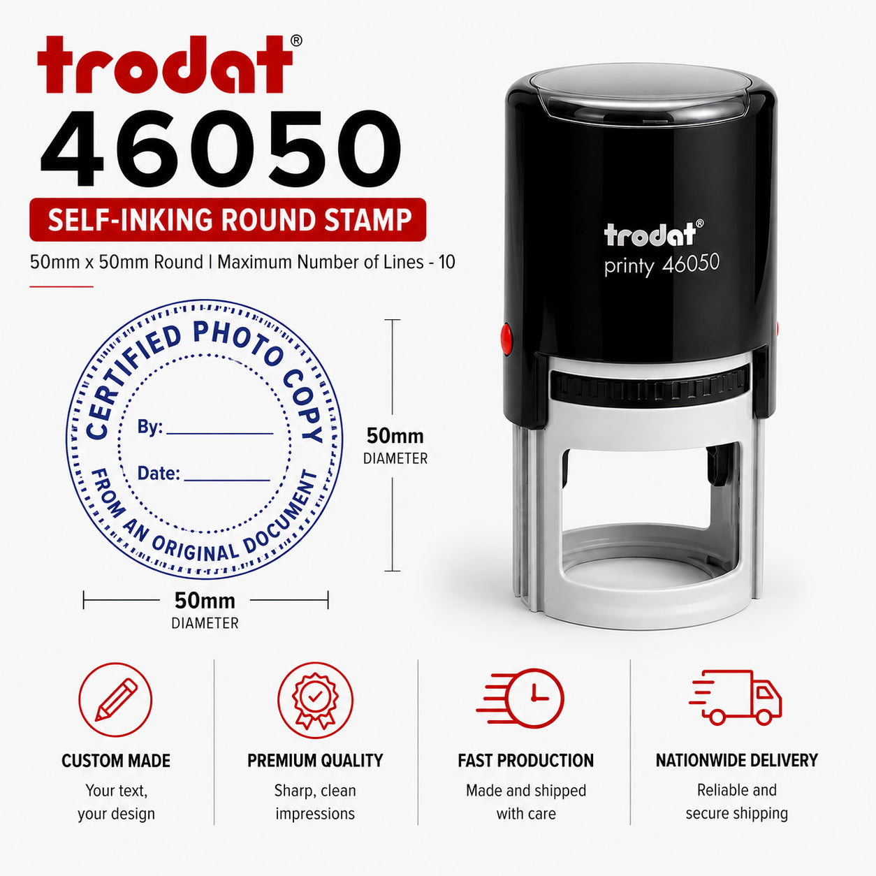 Trodat Printy 46050 Self-Inking Round Stamp (50mm)