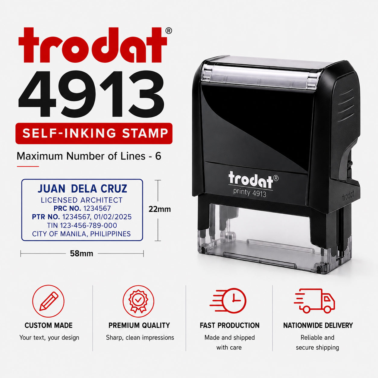 Trodat Printy 4913 Self-Inking Stamp (58×22 mm)